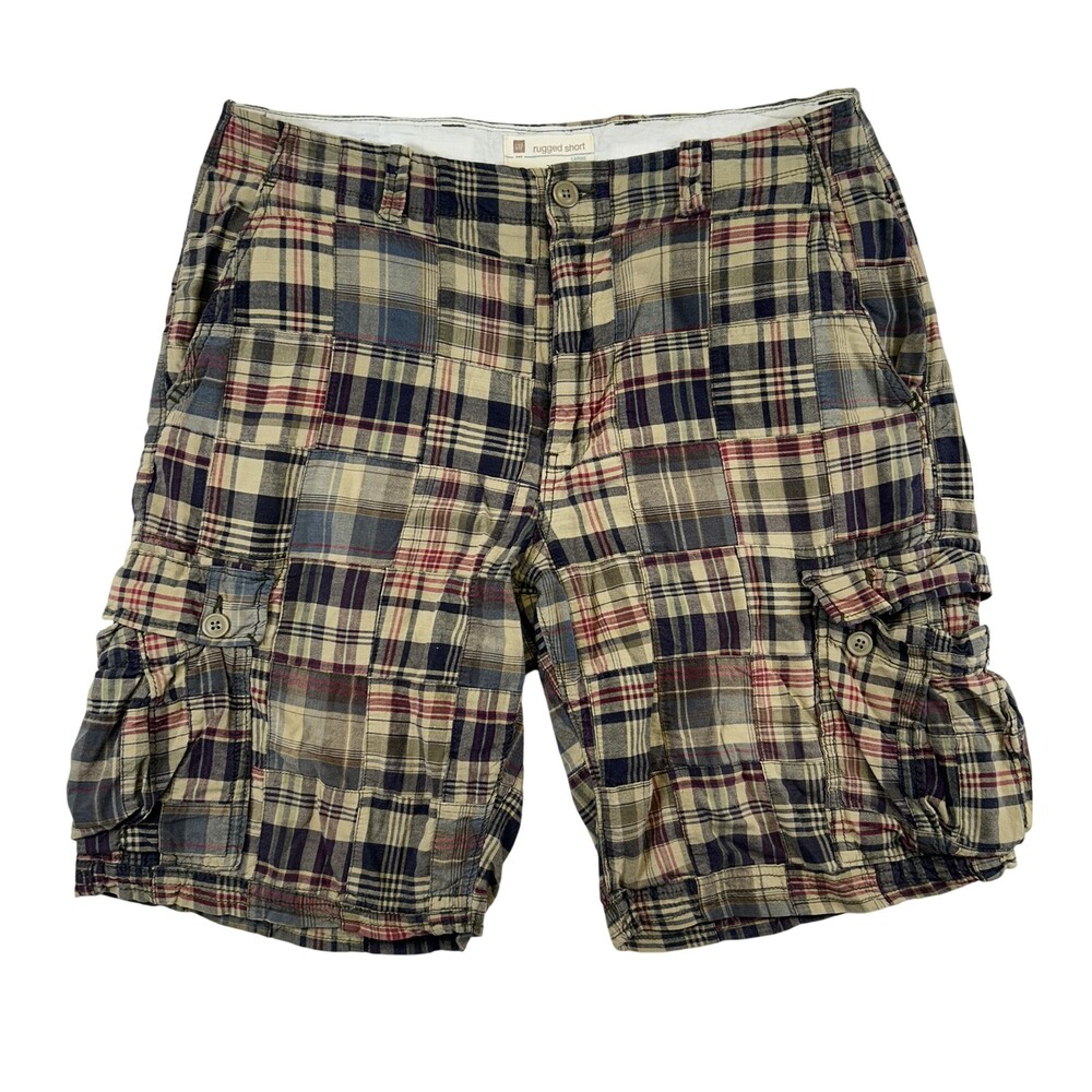 Vintage Gap Cargo Shorts Mens 36 Plaid Patchwork Cotton Rugged Short Y2K Baggy
